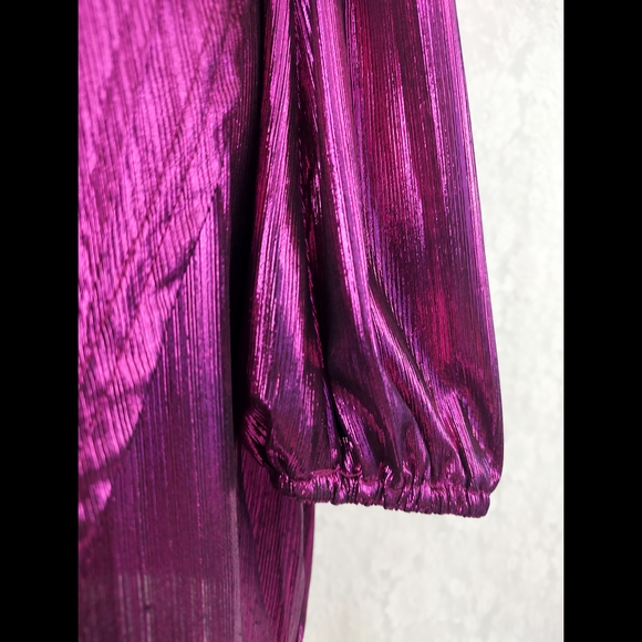 Shiny Wrap Bodycon Long Sleeve Deep V-neck Mini Dress Purple - Picture 8 of 10